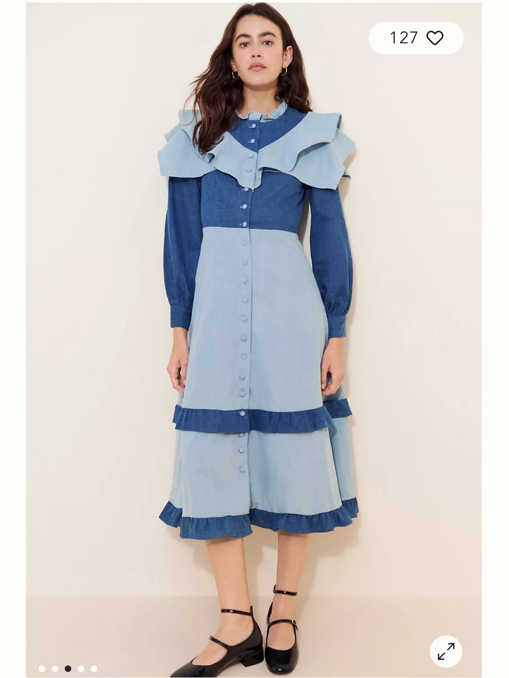 Olivia Rubin Bronte Two-Tone Denim Midi Dress